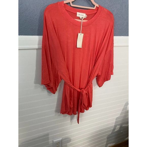 Melloday Red 3/4 Sleeve Tie Blouse - Picture 8 of 8